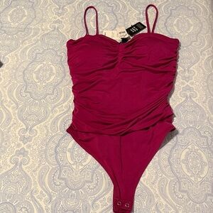 Express Body Contour Ruched Compression Bodysuit Magenta Pink Size L NWT